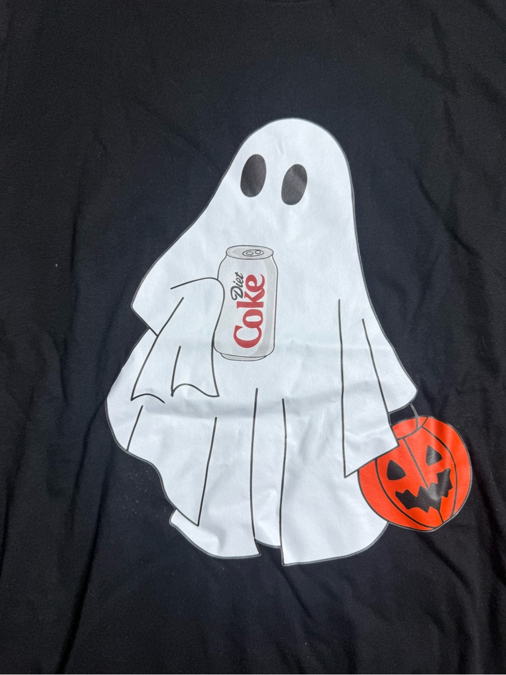 Bella Canvas Black Tee with White Ghost, Orange Jack-O'-Lantern & Red Soda Can - Picture 5 of 8